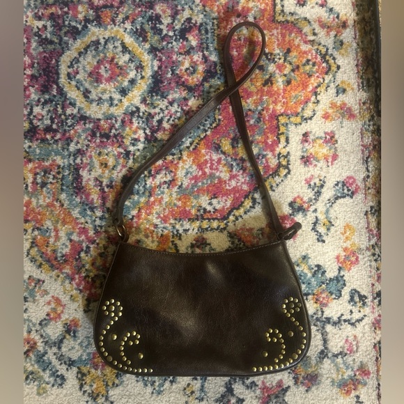 Express Handbags - VTG Express Small Leather Hobo Shoulder Purse Embellishment Dark Brown Western
